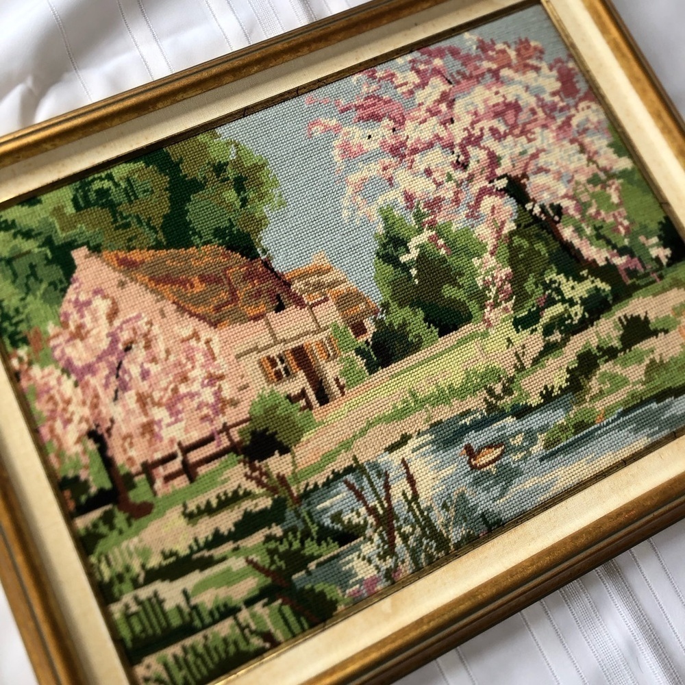 Framed Landscape Tapestry Art with Gold Frame